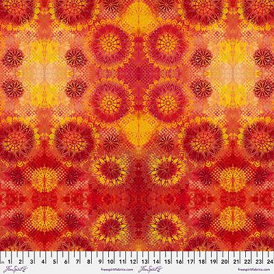 Sue Penn Happy Blooms fabric: Sunburst Flame (per 1/4 metre)