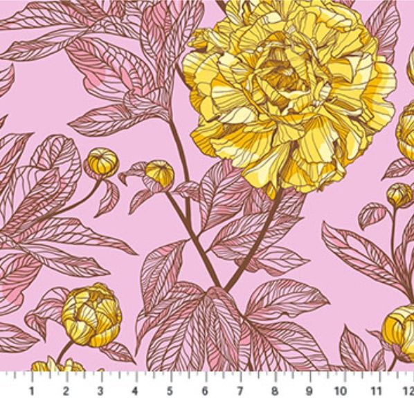 Anna Maria Horner Extra Wide Quilt Back Fabric: Peony , Yellow on Pink