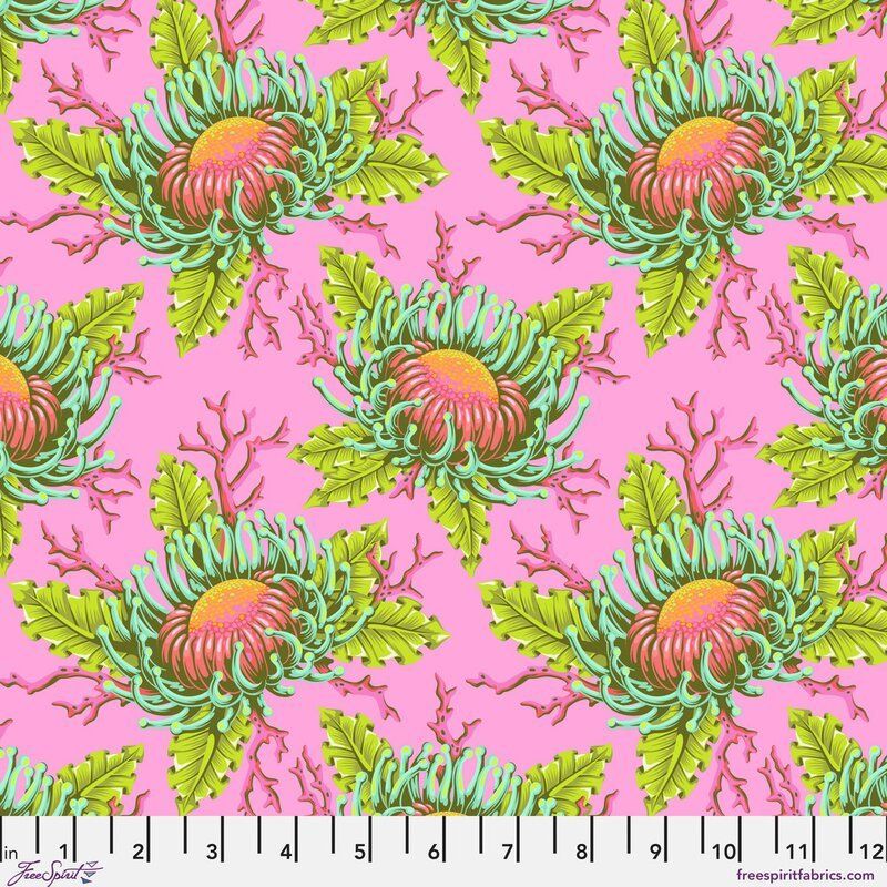Floral Reef fabric, Friends and Anemones, Coralline