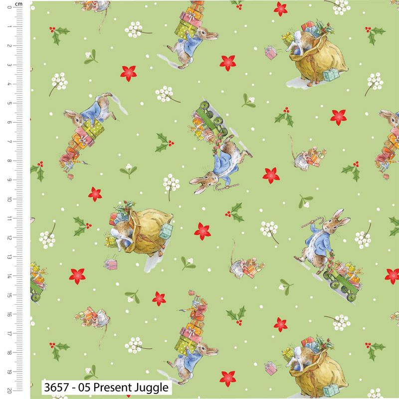 Peter Rabbit Christmas Orchard fabric: Present Jungle