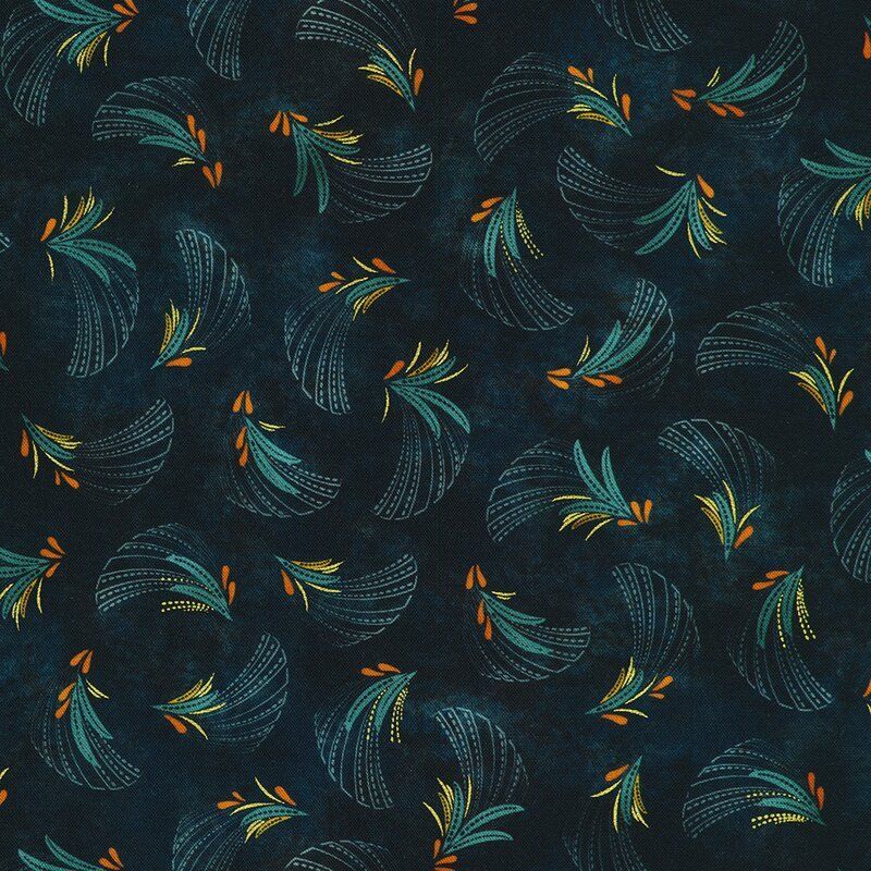 Golden Feathers fabric: Tail Feathers, Navy Golden Feathers fabric: Tail Feathers, Navy