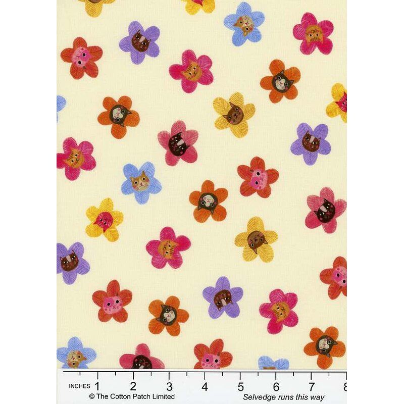 Whisker Wonderland fabric: Kitty Flowers, Cream