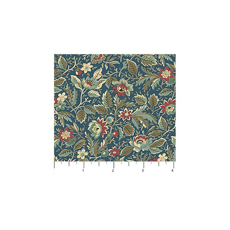 Manoir Antiques Roadshow fabric: Packed Floral, Teal Multi