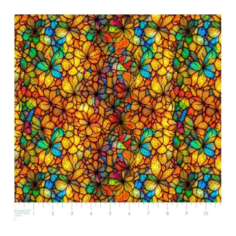 Sonny in the Sunflowers Fabric: Stained Glass Petals, Multi Sonny in the Sunflowers Fabric: Stained Glass Petals, Multi