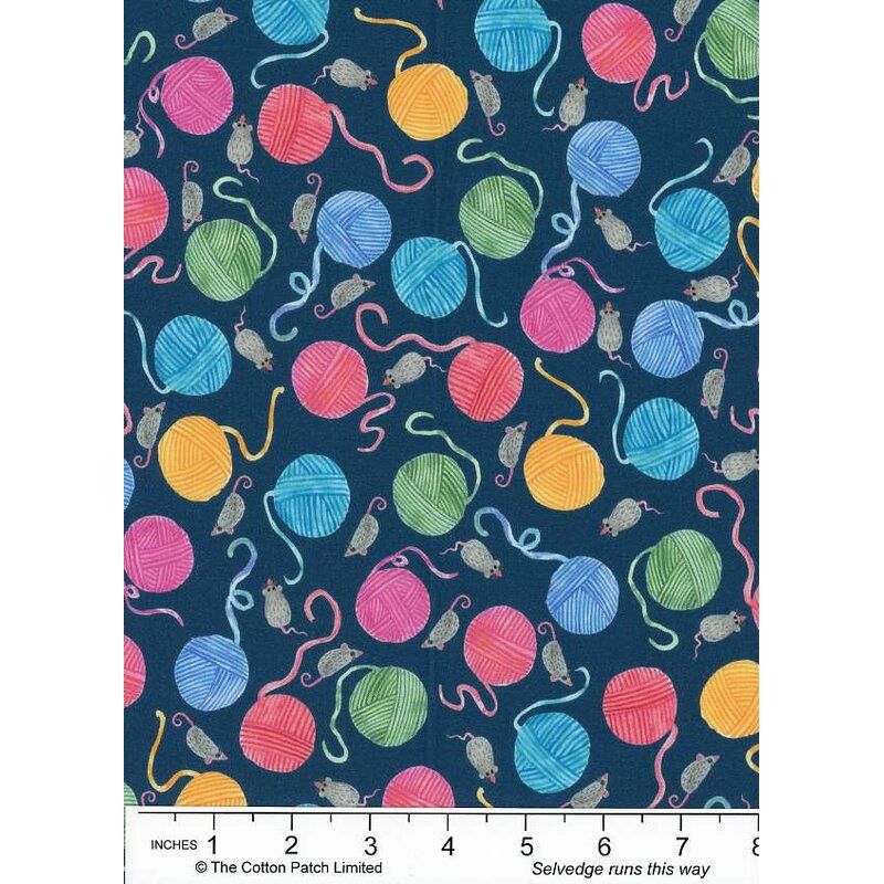Whisker Wonderland fabric: Mice & Yarn, Ocean Whisker Wonderland fabric: Mice & Yarn, Ocean