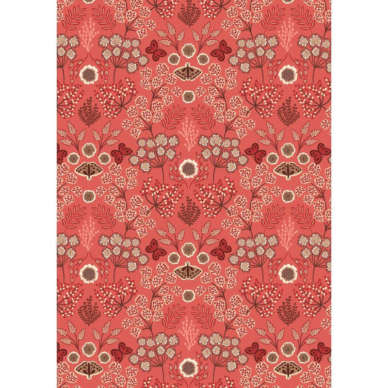 Jardin d'Automne fabric: Large Floral Butterfly on Autumnal Red