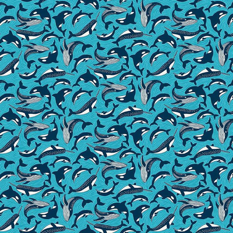 Deep Blue Sea Fabric: Fins and Tails, Blue Deep Blue Sea Fabric: Fins and Tails, Blue