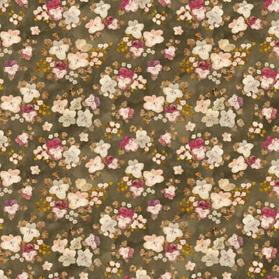 Marcel Fabric: Watercolour Pansies Olive (per 1/4 metre)