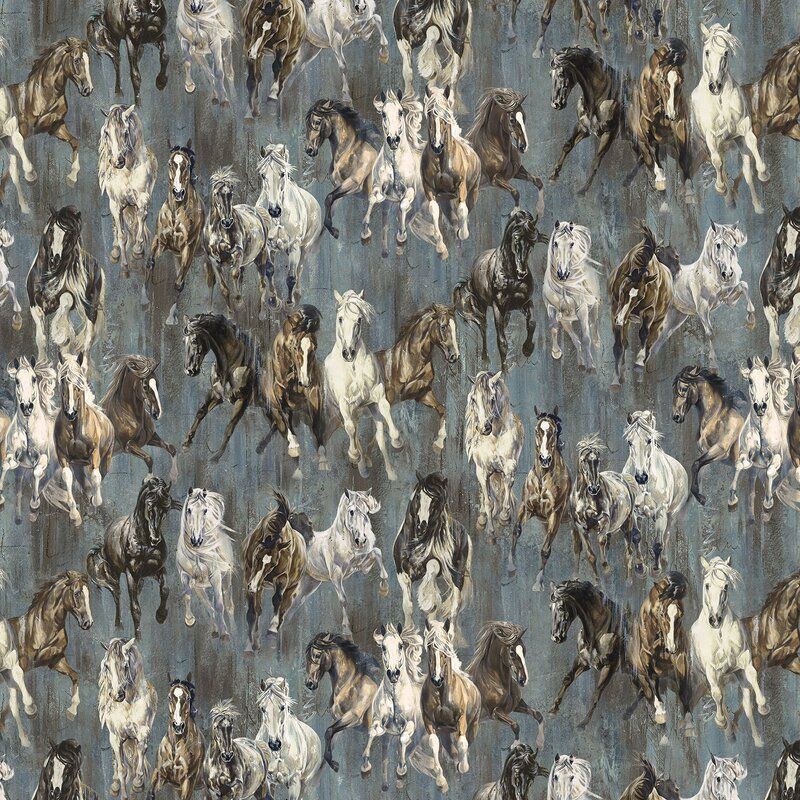 Pedigree Fabric, Horses, Charcoal