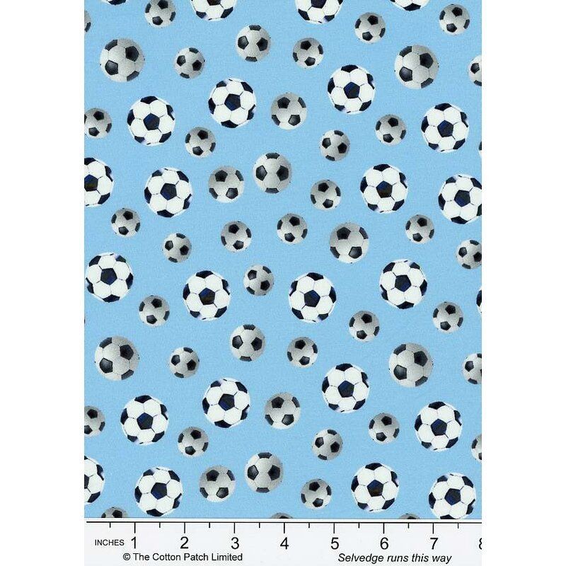 Just for Kids fabric: Footballs on Light Blue
