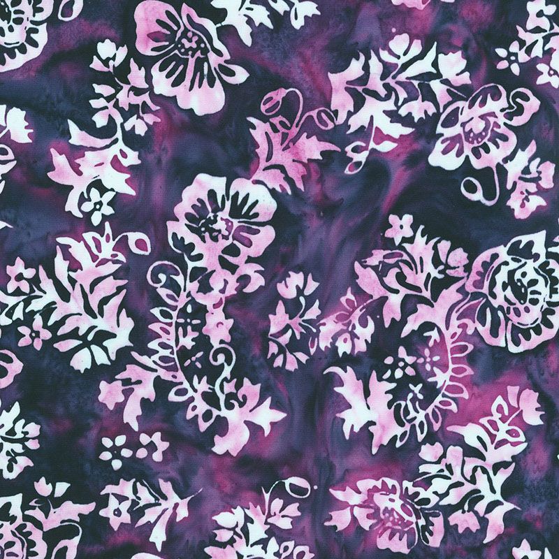Wild Poppies Batik fabric: Aubergine
