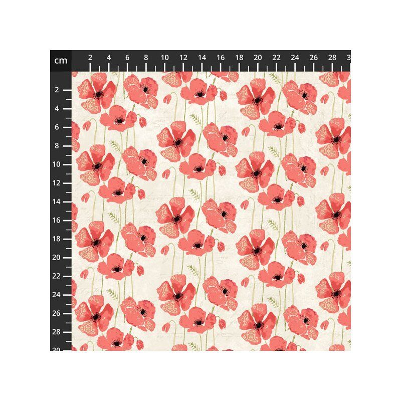 Poppy fabric: Large Poppy, Ivory