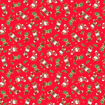 Merry Christmas fabric: Stockings Red (per 1/4 metre)