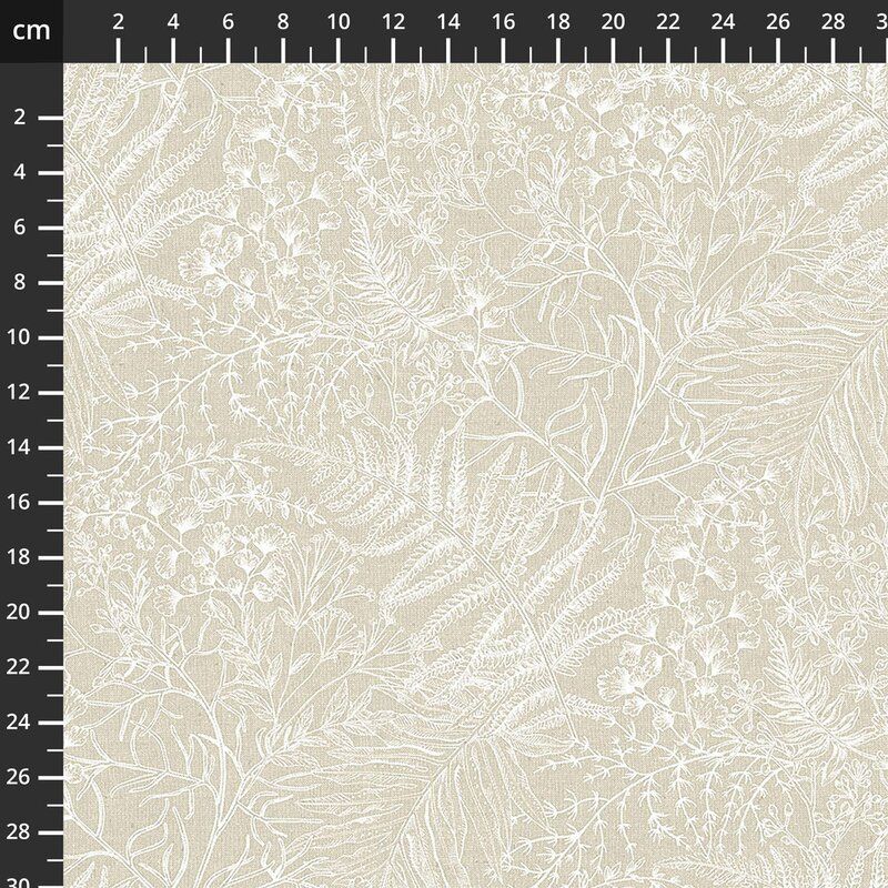 Natural Elements fabric, Leaves, White on Cream
