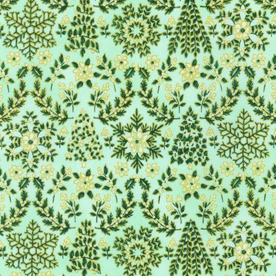 Holiday Flourish Snow Flower fabric Tree Garland Mint (per 1/4 metre)