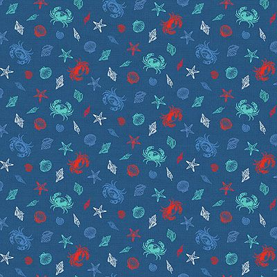 Nautical Fabric: Shells Deep Blue (per 1/4 metre)
