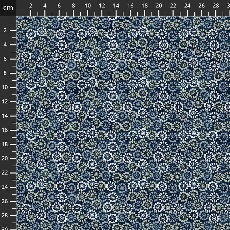 Banyan fabric, Mini Medallions, Indigo