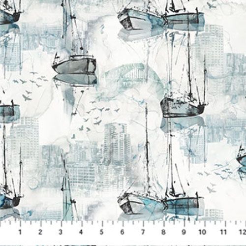 City Harbour fabric: Boats on White City Harbour fabric: Boats on White