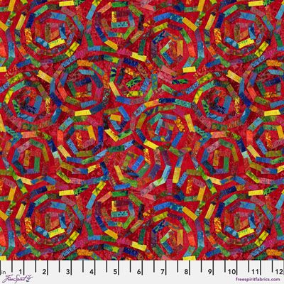 Sue Penn Paper Trees fabric: Forest Path, Red