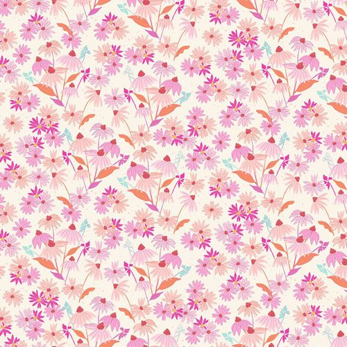 Petals and Stitches fabric: Echinacea, Light