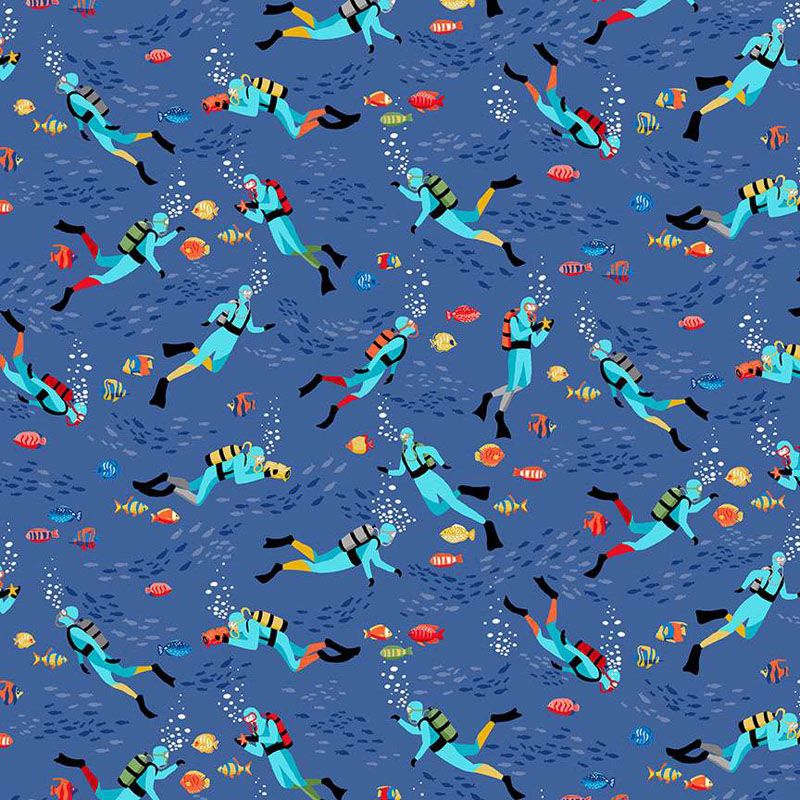 Deep Blue Sea Fabric: Divers, Dark Blue