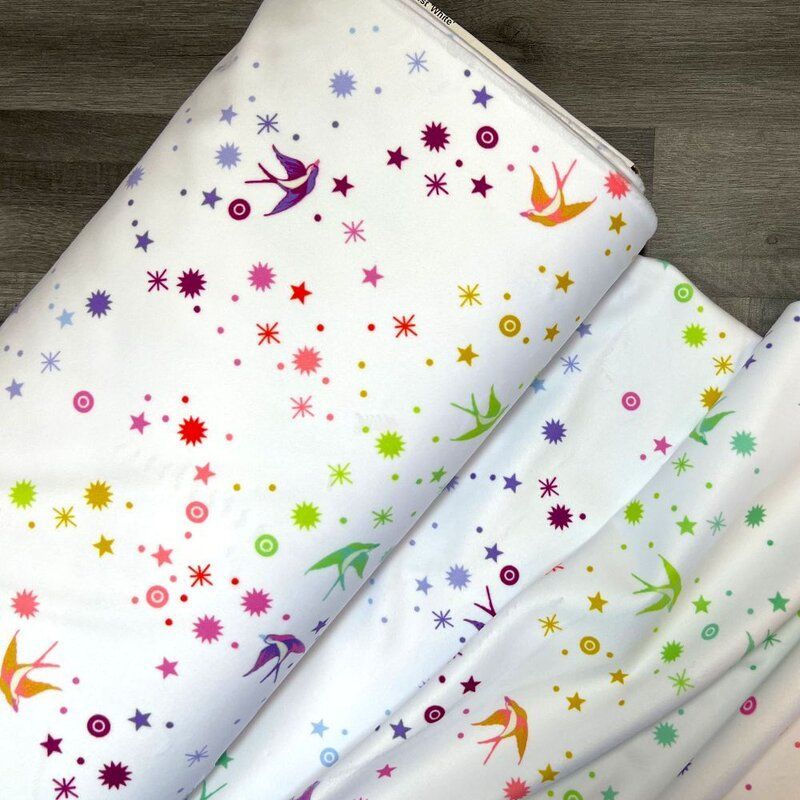 Tula Pink Minky, Fairy Dust, White 58" Wide fabric