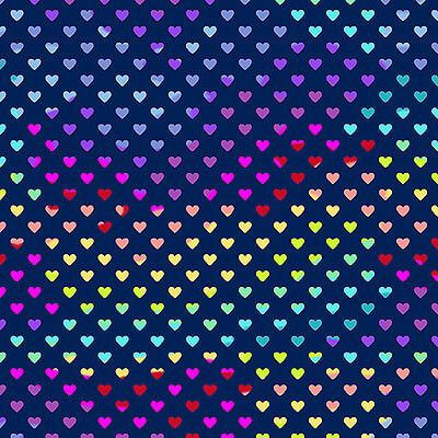 Hearts fabric: Rainbow Hearts Dusk (per 1/4 metre)