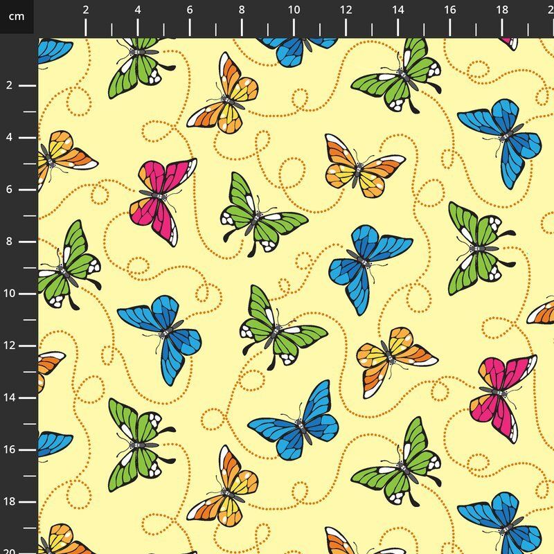 Conversationals Fabric: Bug, Bug, Bug, Butterflies, Yellow Conversationals Fabric: Bug, Bug, Bug, Butterflies, Yellow
