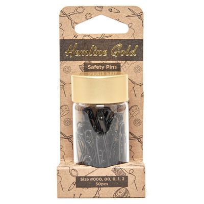 Hemline Gold Assorted Safety Pins Black
