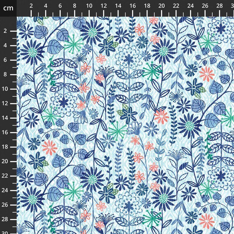 Botanicals fabrics: Bella Blue Birds, Viney Floral, Light Blue