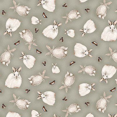 Little Ones fabric: Tossed Bunnies, Grey Little Ones fabric: Tossed Bunnies, Grey