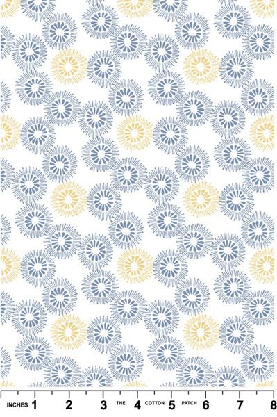Hajime fabric: Flowerburst, Linen and Blue