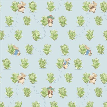 Peter Rabbit and Benjamin Bunny fabric: Lettuce Patch, Blue