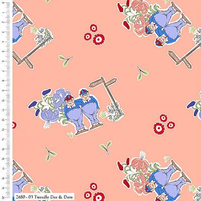V&A Alice in Wonderland Fabric: Tweedle Dum & Tweedle Dee Peach (per 1/4 metre)