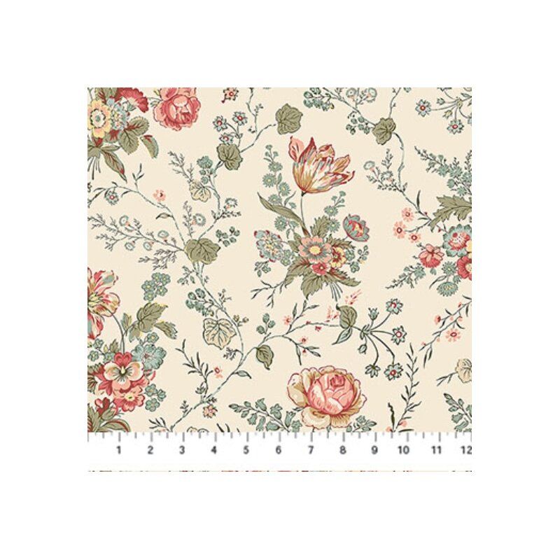 Manoir Antiques Roadshow fabric: Large Floral Trail, Cream Multi