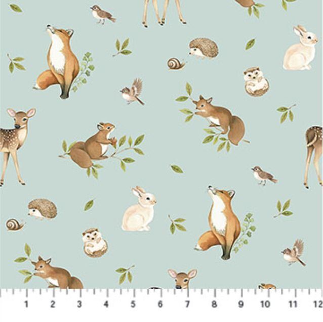 Woodland Heart Fabric: Animals, Blue
