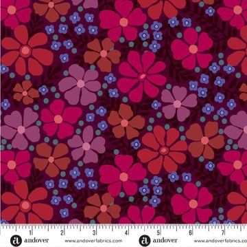 Mystic Meadow fabric, Packed Floral, Red