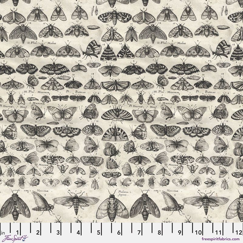 Eclectic Elements Palette fabrics, Charcoal Moths