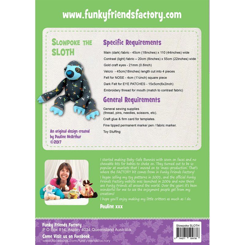 Funky Friends Factory: Slowpoke the Sloth Soft Toy Pattern