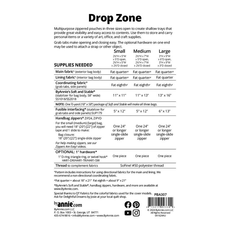 By Annie's Drop Zone Zippered Tray Pattern