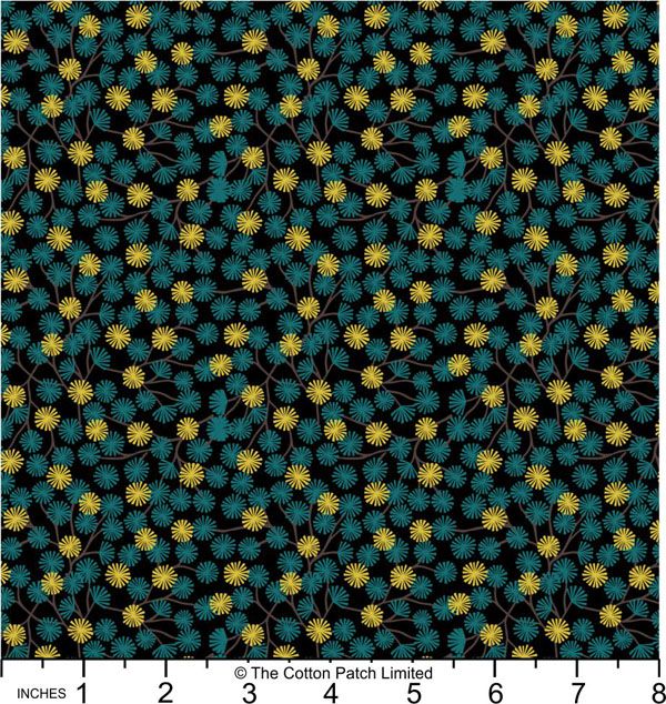 Year of the Dragon fabric: Dark Jade & Gold Aster on Black, Gold Metallic Year of the Dragon fabric: Dark Jade & Gold Aster on Black, Gold Metallic