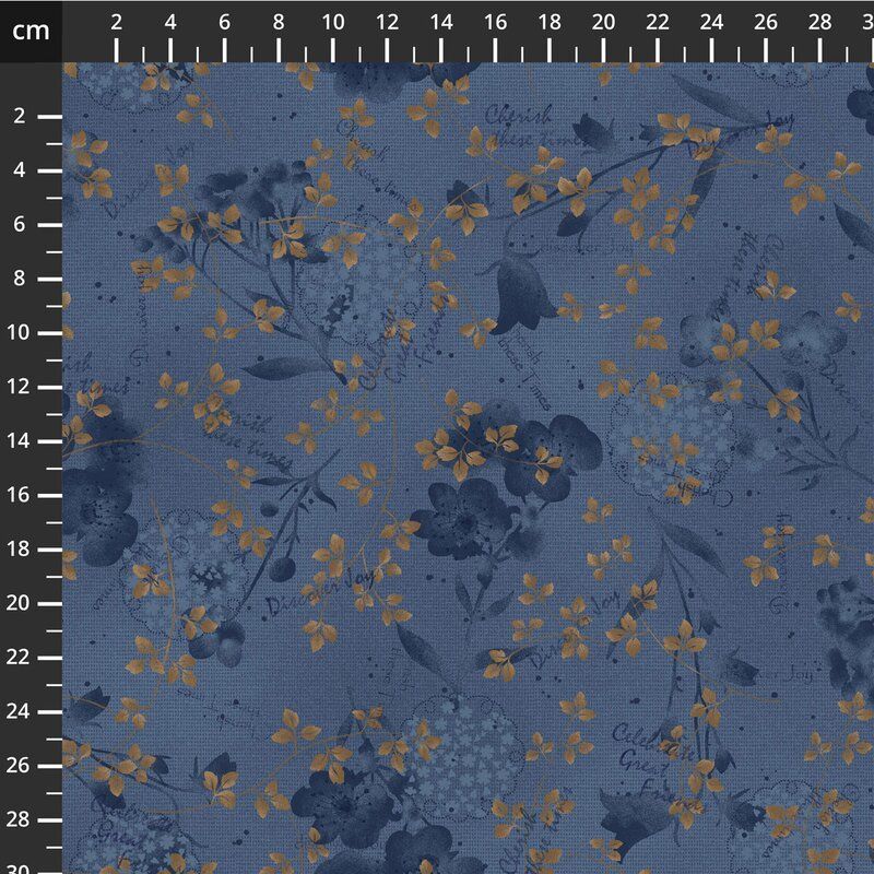 Botanicals fabric, Flossie's Flowers, Mixed Media, Blue