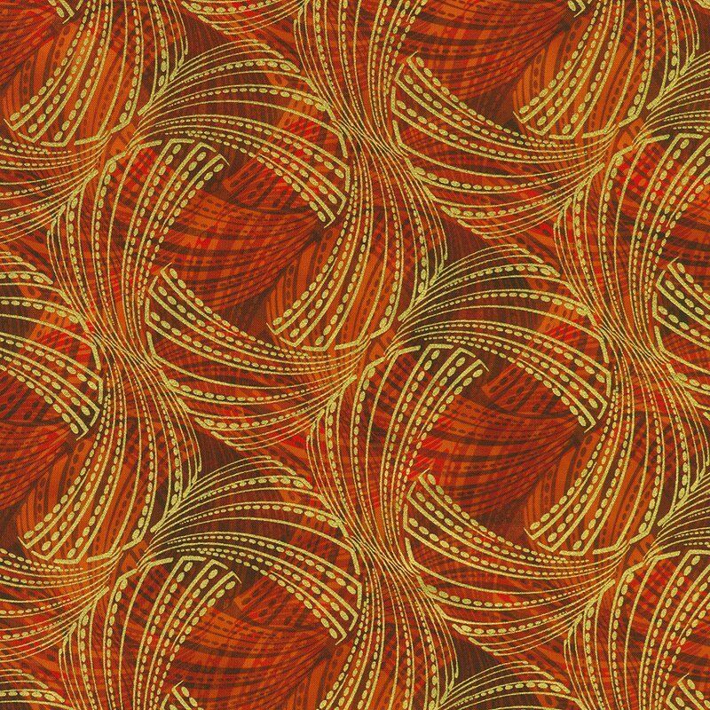Golden Feathers fabric: Feather Swirls, Cayenne