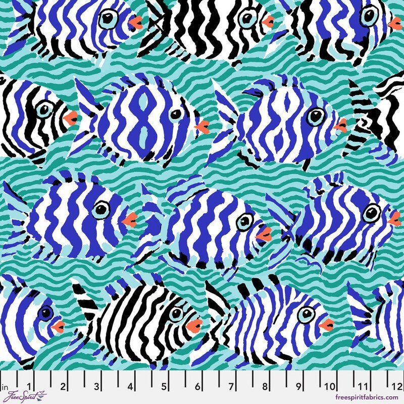 Kaffe Fassett Collective Fabric Minnows, Aqua