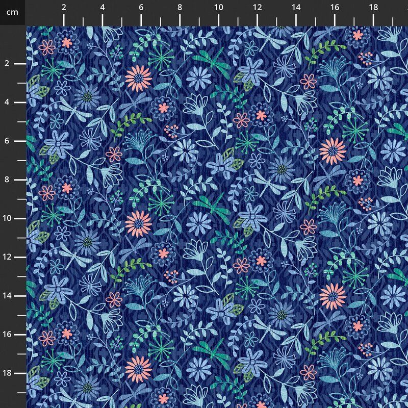 Botanicals fabrics: Bella Blue Birds, Tiny Flowers, Indigo Blue