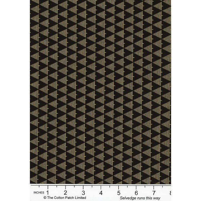 Holiday Metallics fabrics: Gold Metallic Lined Christmas Trees, Black