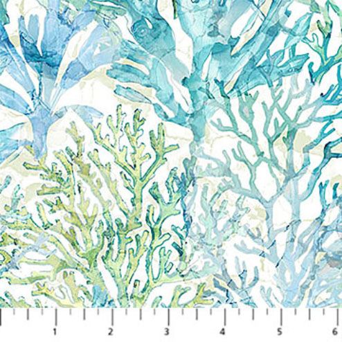 Deep Blue fabric: Coral, White