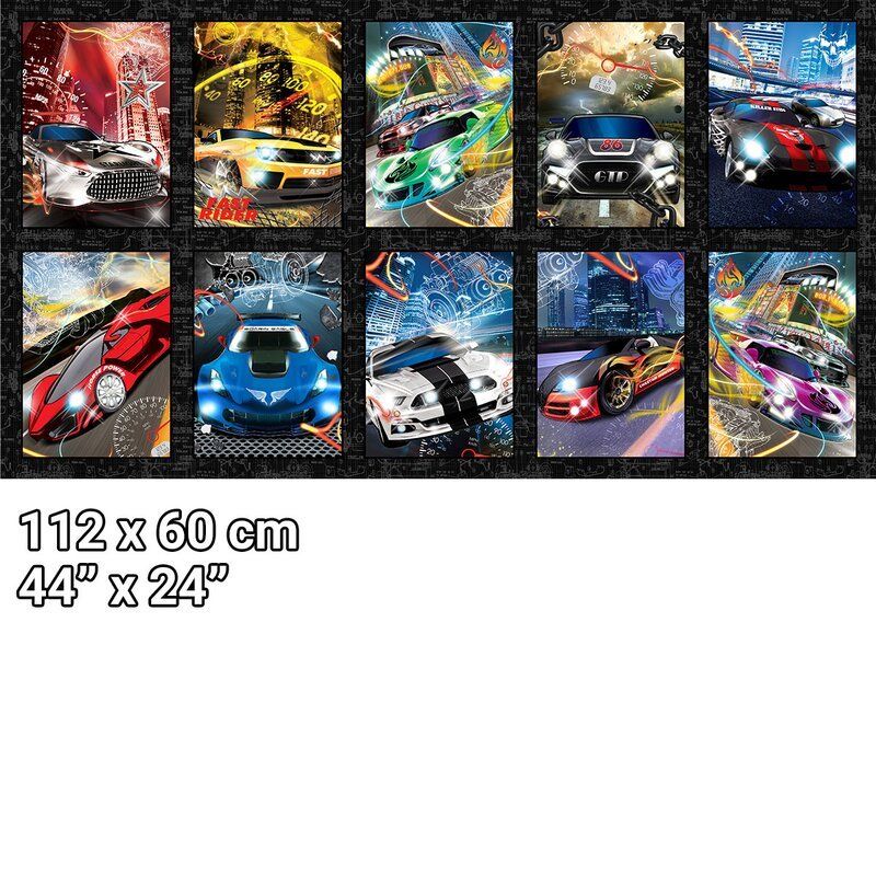 Just for Fun fabric: Fast and Wild, Sports Cars Block Panel 60cm