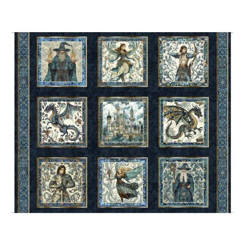 Folklore fabrics: Medieval Picture Patches Panel, 36" (92cm)