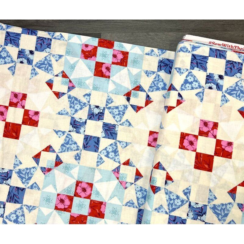 Petals and Stitches fabric: Garden Blocks, Denim